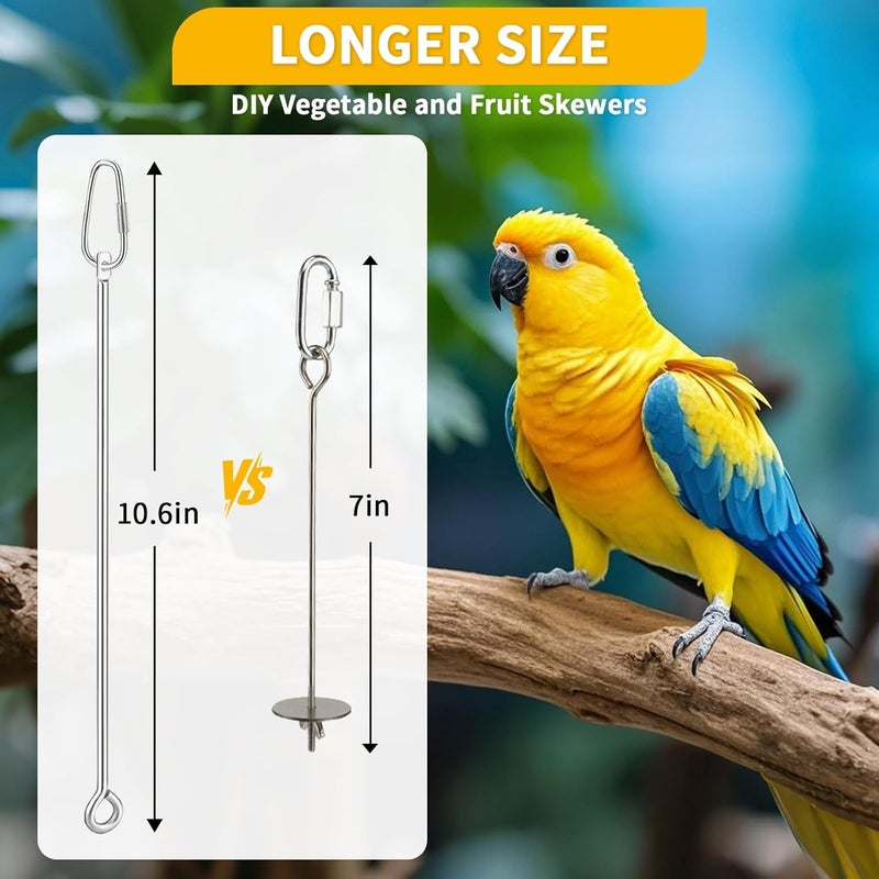VOXGET 3 Pcs Bird Food Holder for Cage, Parrot Food Treat Skewer Hanging Fruit Vegetable, Stainless Steel Bird Foraging Toy for Cockatiel Parakeet Budgie Macaw Small Animals Feeder -Silvery, 3 Pcs - Image 5